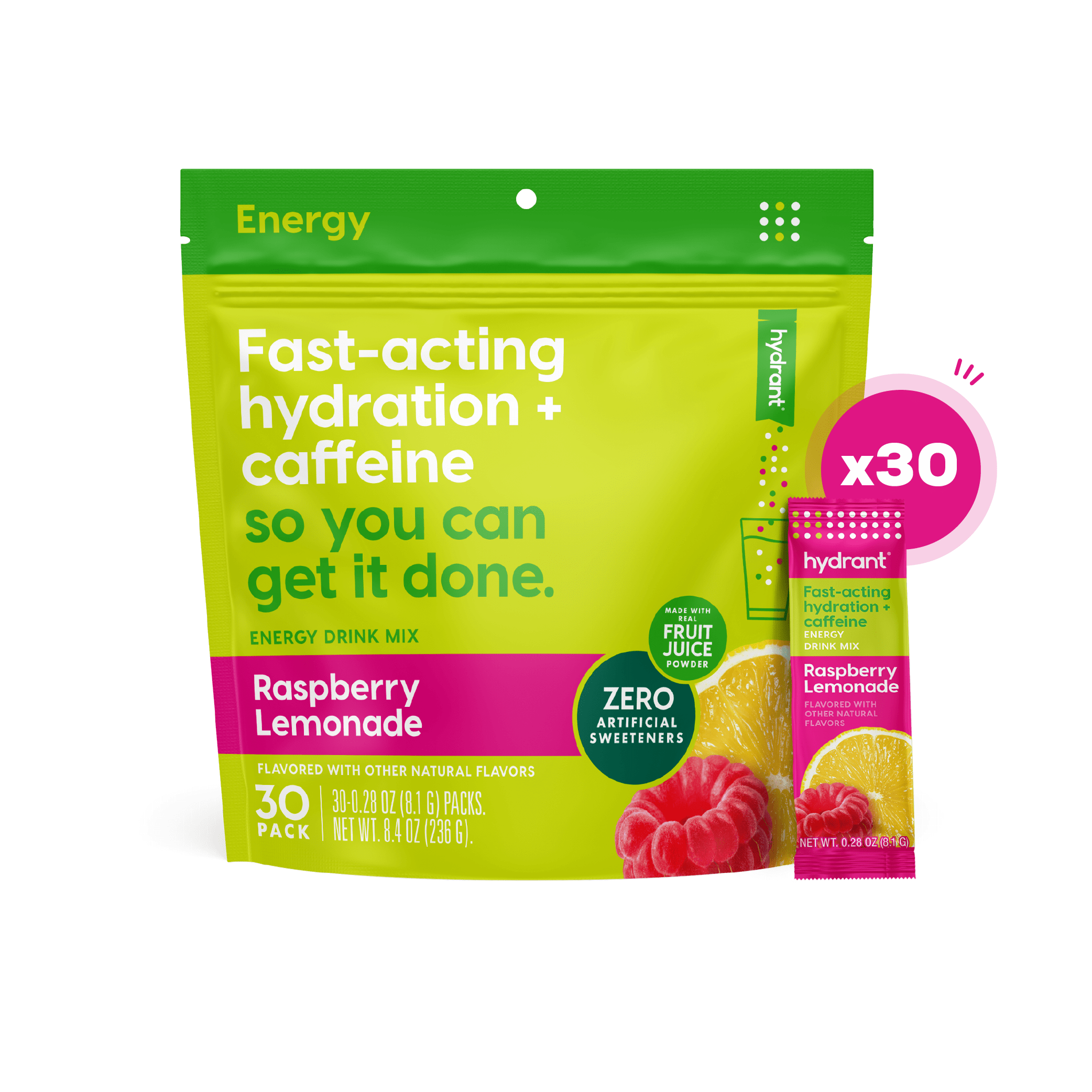 Hydrant ENERGY | Rapid Hydration Mix with Caffeine & L-Theanine - Raspberry Lemonade- front